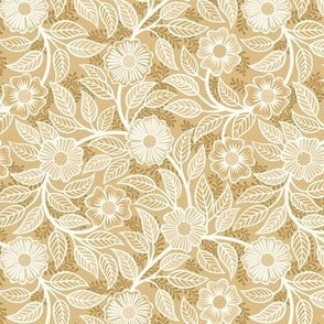 10 Soft Spring- Victorian Floral- Off White on Honey Mustard- Climbing Vine with Flowers- Petal Signature Solids - Earth Tones- Gold- Golden- Ocher- Natural- William Morris- Mini