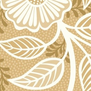 10 Soft Spring- Victorian Floral- Off White on Honey Mustard- Climbing Vine with Flowers- Petal Signature Solids - Earth Tones- Gold- Golden- Ocher- Natural- William Morris Wallpaper- Extra Large