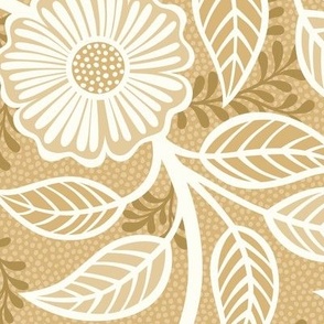 10 Soft Spring- Victorian Floral- Off White on Honey Mustard- Climbing Vine with Flowers- Petal Signature Solids - Earth Tones- Gold- Golden- Ocher- Natural- William Morris Wallpaper- Large