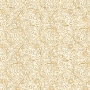 10 Soft Spring- Victorian Floral-Honey Mustard on Off White- Climbing Vine with Flowers- Petal Signature Solids - Earth Tones- Gold- Golden- Ocher- Natural- William Morris- Micro