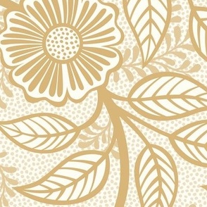 10 Soft Spring- Victorian Floral-Honey Mustard on Off White- Climbing Vine with Flowers- Petal Signature Solids - Earth Tones- Gold- Golden- Ocher- Natural- William Morris Wallpaper- Large