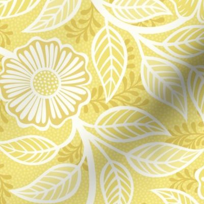11 Soft Spring- Victorian Floral- Off White on Buttercup Yellow- Climbing Vine with Flowers- Petal Signature Solids - Bright Pastel- Gold- Golden-  Natural- William Morris- Medium 