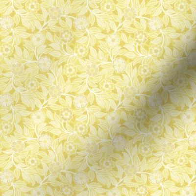 11 Soft Spring- Victorian Floral- Off White on Buttercup Yellow- Climbing Vine with Flowers- Petal Signature Solids - Bright Pastel- Gold- Golden-  Natural- William Morris- Micro 