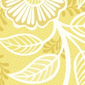 11 Soft Spring- Victorian Floral- Off White on Buttercup Yellow- Climbing Vine with Flowers- Petal Signature Solids - Bright Pastel- Gold- Golden-  Natural- William Morris Wallpaper- Extra Large