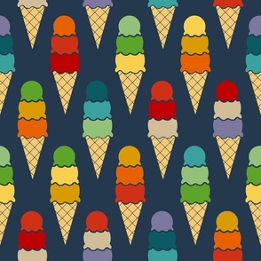 Large Scale Birthday Party Time Colorful Ice Cream Cones on Navy