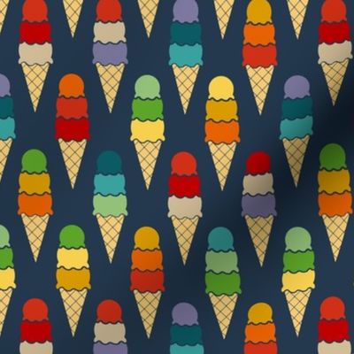 Medium Scale Birthday Party Time Colorful Ice Cream Cones on Navy