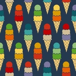 Medium Scale Birthday Party Time Colorful Ice Cream Cones on Navy