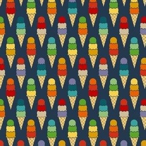 Small Scale Birthday Party Time Colorful Ice Cream Cones on Navy