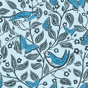 Blue Birds and Butterflies in Pantone Ultra Steady Blues (large scale)