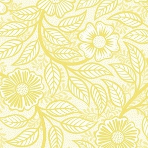 11 Soft Spring- Victorian Floral-Buttercup Yellow on Off White- Climbing Vine with Flowers- Petal Signature Solids - Bright Pastel- Gold- Golden-  Natural- William Morris- Small 