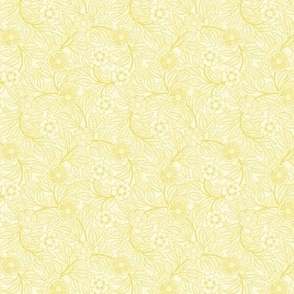 11 Soft Spring- Victorian Floral-Buttercup Yellow on Off White- Climbing Vine with Flowers- Petal Signature Solids - Bright Pastel- Gold- Golden-- Natural- William Morris- Micro