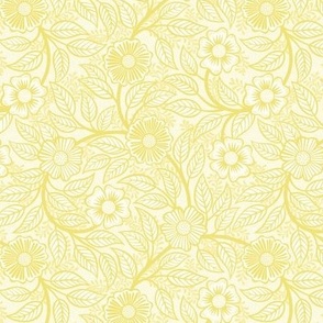 11 Soft Spring- Victorian Floral-Buttercup Yellow on Off White- Climbing Vine with Flowers- Petal Signature Solids - Bright Pastel- Gold- Golden- Ocher- Natural- William Morris- Mini