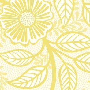 11 Soft Spring- Victorian Floral-Buttercup Yellow on Off White- Climbing Vine with Flowers- Petal Signature Solids - Bright Pastel- Gold- Golden- Ocher- Natural- William Morris Wallpaper- Large