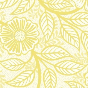 11 Soft Spring- Victorian Floral-Buttercup Yellow on Off White- Climbing Vine with Flowers- Petal Signature Solids - Bright Pastel- Gold- Golden- Ocher- Natural- William Morris Wallpaper- Medium