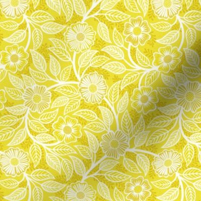 12 Soft Spring- Victorian Floral- Off White on Lemon Lime- Climbing Vine with Flowers- Petal Signature Solids - Bright Yellow- Gold- Golden- Natural- William Morris- Mini