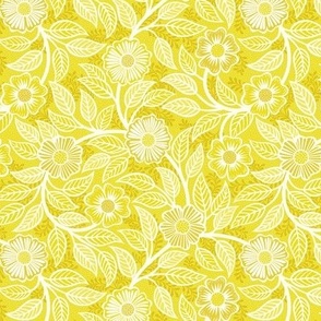 12 Soft Spring- Victorian Floral- Off White on Lemon Lime- Climbing Vine with Flowers- Petal Signature Solids - Bright Yellow- Gold- Golden- Natural- William Morris- Mini