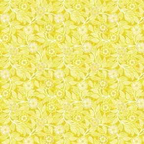 12 Soft Spring- Victorian Floral- Off White on Lemon Lime- Climbing Vine with Flowers- Petal Signature Solids - Bright Yellow- Gold- Golden- Natural- William Morris- Micro