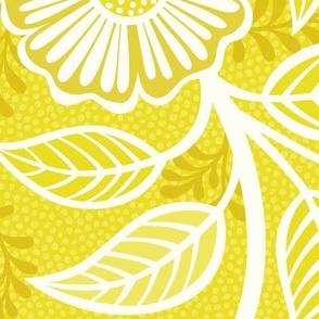 12 Soft Spring- Victorian Floral- Off White on Lemon Lime- Climbing Vine with Flowers- Petal Signature Solids - Bright Yellow- Gold- Golden- Natural- William Morris Wallpaper- Extra Large