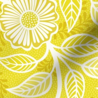 12 Soft Spring- Victorian Floral- Off White on Lemon Lime- Climbing Vine with Flowers- Petal Signature Solids - Bright Yellow- Gold- Golden- Natural- William Morris Wallpaper- Large
