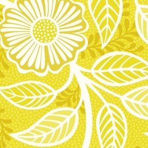 12 Soft Spring- Victorian Floral- Off White on Lemon Lime- Climbing Vine with Flowers- Petal Signature Solids - Bright Yellow- Gold- Golden- Natural- William Morris Wallpaper- Large