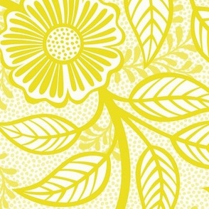 12 Soft Spring- Victorian Floral-Lemon Lime Yellow on Off White- Climbing Vine with Flowers- Petal Signature Solids - Bright Yellow- Gold- Golden- Natural- William Morris Wallpaper- Large
