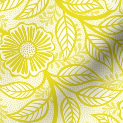 12 Soft Spring- Victorian Floral-Lemon Lime Yellow on Off White- Climbing Vine with Flowers- Petal Signature Solids - Bright Yellow- Gold- Golden- Natural- William Morris Wallpaper- Medium