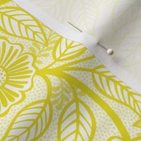 12 Soft Spring- Victorian Floral-Lemon Lime Yellow on Off White- Climbing Vine with Flowers- Petal Signature Solids - Bright Yellow- Gold- Golden- Natural- William Morris Wallpaper- Small