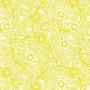 12 Soft Spring- Victorian Floral-Lemon Lime Yellow on Off White- Climbing Vine with Flowers- Petal Signature Solids - Bright Yellow- Gold- Golden- Natural- William Morris Wallpaper- Mini