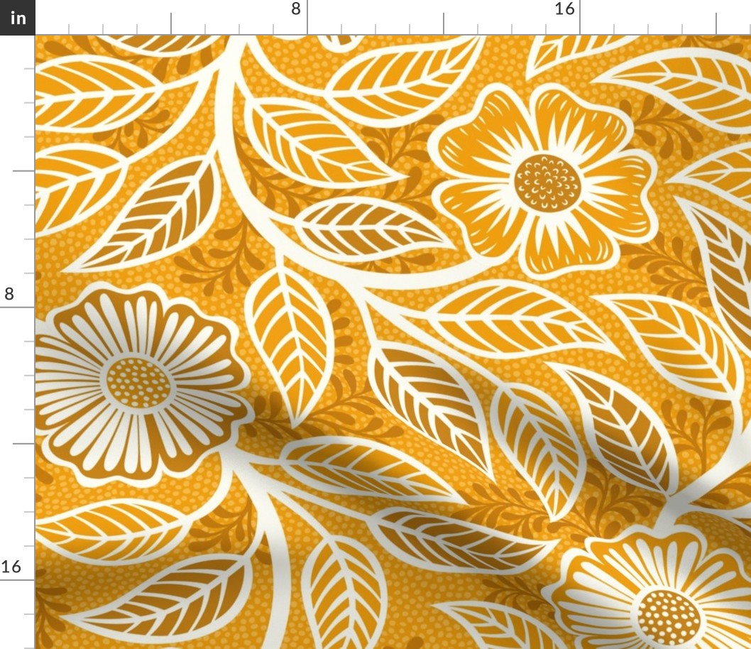 13 Soft Spring- Victorian Floral- Off White on Marigold Orange- Climbing Vine with Flowers- Petal Signature Solids - Bright Orange- Gold- Golden- Natural- William Morris Wallpaper- Extra Large