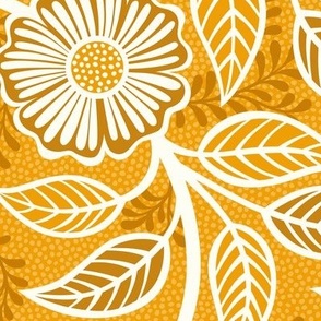 13 Soft Spring- Victorian Floral- Off White on Marigold Orange- Climbing Vine with Flowers- Petal Signature Solids - Bright Orange- Gold- Golden- Natural- William Morris Wallpaper- Large