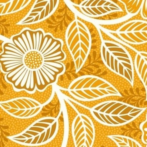 13 Soft Spring- Victorian Floral- Off White on Marigold Orange- Climbing Vine with Flowers- Petal Signature Solids - Bright Orange- Gold- Golden- Natural- William Morris Wallpaper- Medium