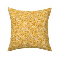 13 Soft Spring- Victorian Floral- Off White on Marigold Orange- Climbing Vine with Flowers- Petal Signature Solids - Bright Orange- Gold- Golden- Natural- William Morris Wallpaper- Mini