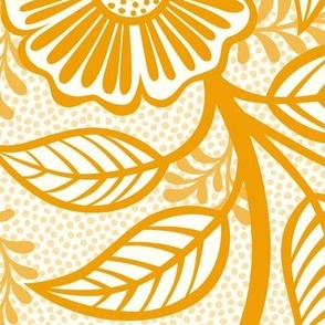 13 Soft Spring- Victorian Floral-Marigold Orange on Off White- Climbing Vine with Flowers- Petal Signature Solids - Bright Orange- Gold- Golden- Natural- William Morris Wallpaper- Extra Large