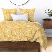 13 Soft Spring- Victorian Floral-Marigold Orange on Off White- Climbing Vine with Flowers- Petal Signature Solids - Bright Orange- Gold- Golden- Natural- William Morris Wallpaper- Large