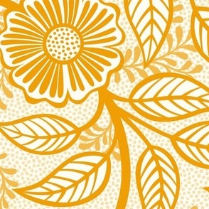 13 Soft Spring- Victorian Floral-Marigold Orange on Off White- Climbing Vine with Flowers- Petal Signature Solids - Bright Orange- Gold- Golden- Natural- William Morris Wallpaper- Large