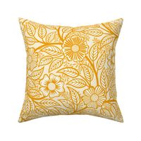 13 Soft Spring- Victorian Floral-Marigold Orange on Off White- Climbing Vine with Flowers- Petal Signature Solids - Bright Orange- Gold- Golden- Natural- William Morris Wallpaper- Medium