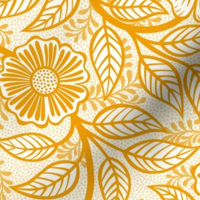 13 Soft Spring- Victorian Floral-Marigold Orange on Off White- Climbing Vine with Flowers- Petal Signature Solids - Bright Orange- Gold- Golden- Natural- William Morris Wallpaper- Medium