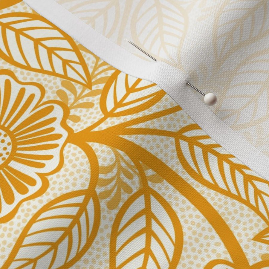 13 Soft Spring- Victorian Floral-Marigold Orange on Off White- Climbing Vine with Flowers- Petal Signature Solids - Bright Orange- Gold- Golden- Natural- William Morris Wallpaper- Small