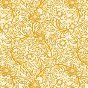13 Soft Spring- Victorian Floral-Marigold Orange on Off White- Climbing Vine with Flowers- Petal Signature Solids - Bright Orange- Gold- Golden- Natural- William Morris Wallpaper-Mini