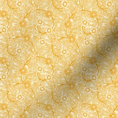 13 Soft Spring- Victorian Floral-Marigold Orange on Off White- Climbing Vine with Flowers- Petal Signature Solids - Bright Orange- Gold- Golden- Natural- William Morris Wallpaper-Micro