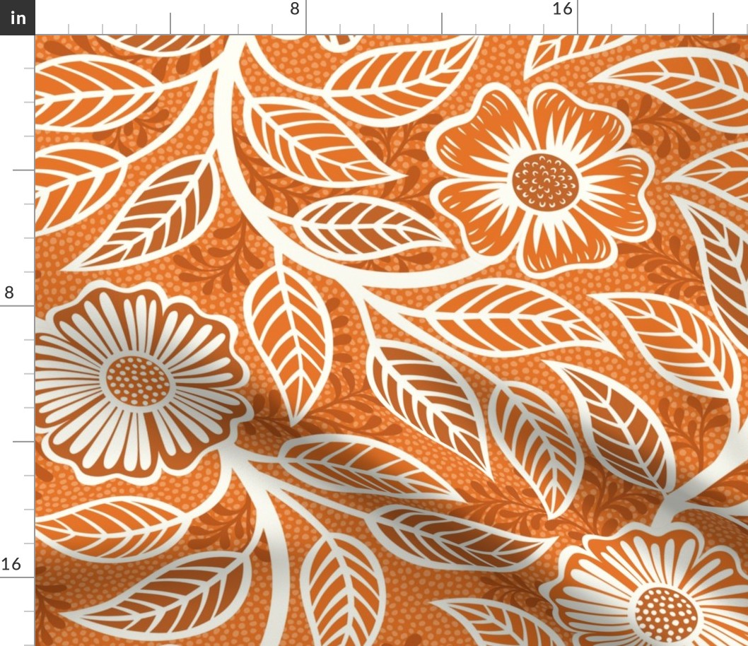 14 Soft Spring- Victorian Floral- Off White on Carrot Orange- Climbing Vine with Flowers- Petal Signature Solids - Bright Orange- Pumpkin- Natural- William Morris Wallpaper- Extra Large