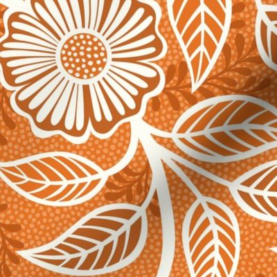 14 Soft Spring- Victorian Floral- Off White on Carrot Orange- Climbing Vine with Flowers- Petal Signature Solids - Bright Orange- Pumpkin- Natural- William Morris Wallpaper- Large