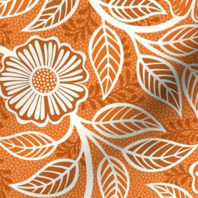 14 Soft Spring- Victorian Floral- Off White on Carrot Orange- Climbing Vine with Flowers- Petal Signature Solids - Bright Orange- Pumpkin- Natural- William Morris Wallpaper- Medium