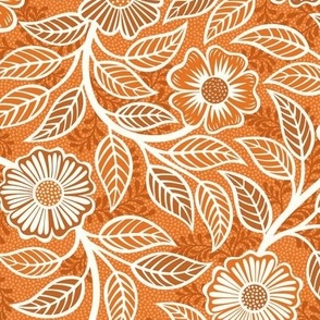 14 Soft Spring- Victorian Floral- Off White on Carrot Orange- Climbing Vine with Flowers- Petal Signature Solids - Bright Orange- Pumpkin- Natural- William Morris Wallpaper- Small