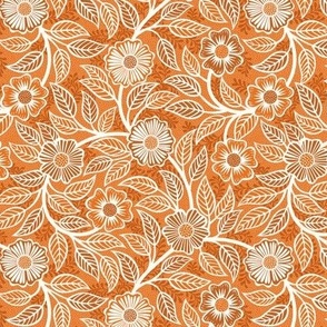 14 Soft Spring- Victorian Floral- Off White on Carrot Orange- Climbing Vine with Flowers- Petal Signature Solids - Bright Orange- Pumpkin- Natural- William Morris Wallpaper- Mini
