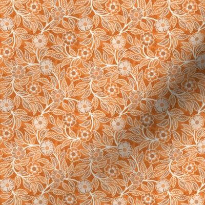 14 Soft Spring- Victorian Floral- Off White on Carrot Orange- Climbing Vine with Flowers- Petal Signature Solids - Bright Orange- Pumpkin- Natural- William Morris Wallpaper- Micro