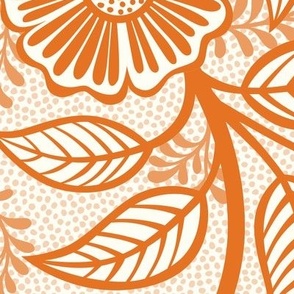14 Soft Spring- Victorian Floral-Carrot Orange on Off White- Climbing Vine with Flowers- Petal Signature Solids - Bright Orange- Pumpkin- Natural- William Morris Wallpaper- Extra Large
