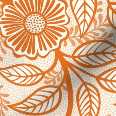 14 Soft Spring- Victorian Floral-Carrot Orange on Off White- Climbing Vine with Flowers- Petal Signature Solids - Bright Orange- Pumpkin- Natural- William Morris Wallpaper- Large