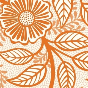14 Soft Spring- Victorian Floral-Carrot Orange on Off White- Climbing Vine with Flowers- Petal Signature Solids - Bright Orange- Pumpkin- Natural- William Morris Wallpaper- Large