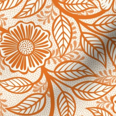 14 Soft Spring- Victorian Floral-Carrot Orange on Off White- Climbing Vine with Flowers- Petal Signature Solids - Bright Orange- Pumpkin- Natural- William Morris Wallpaper- Medium